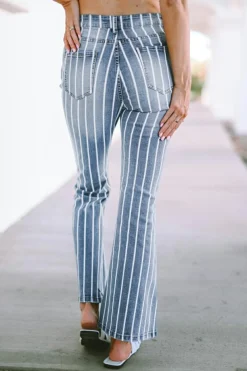 New Dear-Lover Vertical Striped Ripped Flare Jeans Sky Blue