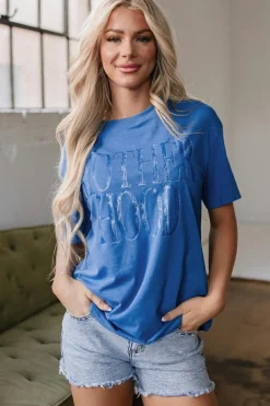 Online Dear-Lover Vintage MOTHERHOOD Letter Graphic T Shirt Sky Blue