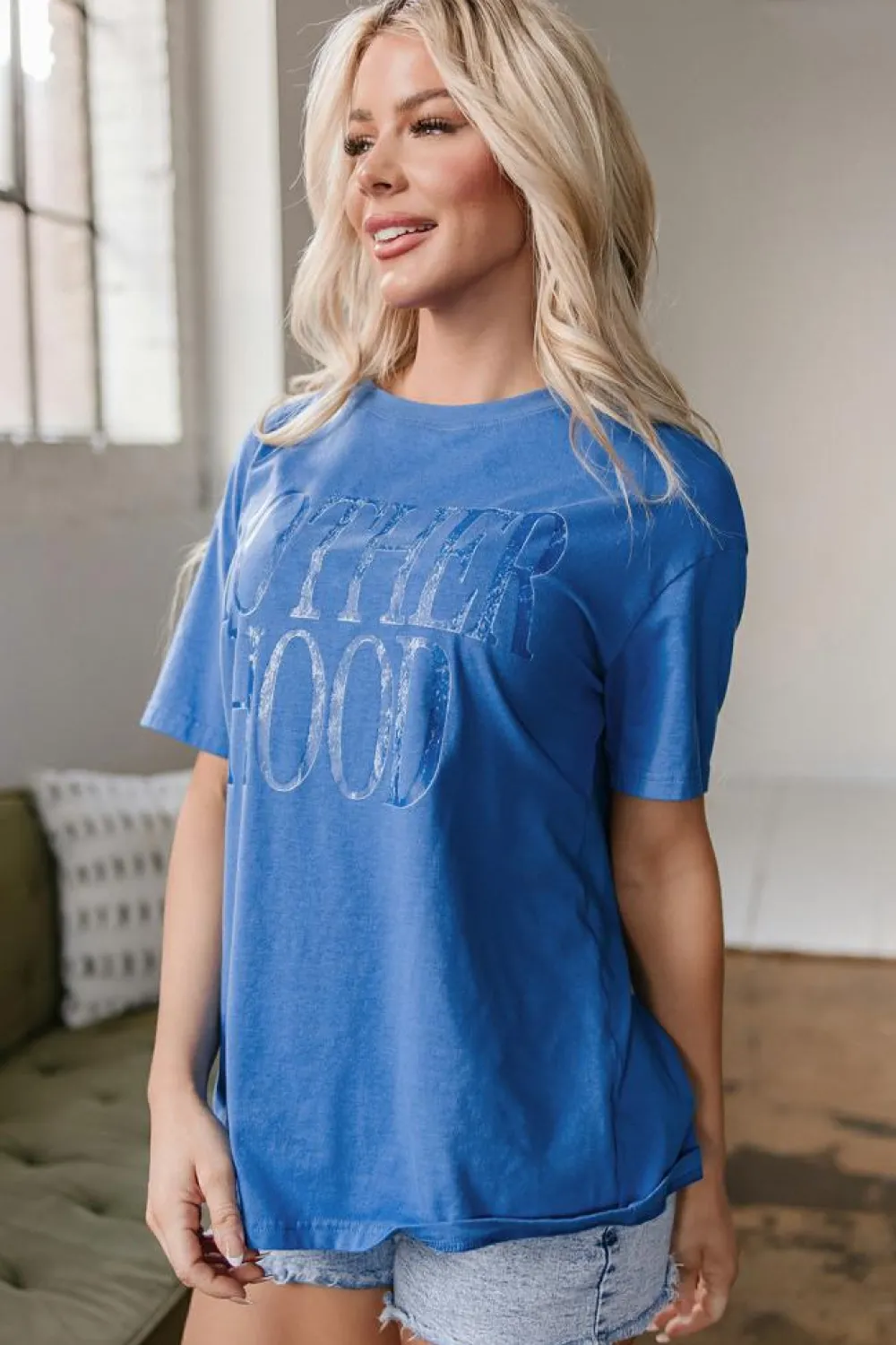 Online Dear-Lover Vintage MOTHERHOOD Letter Graphic T Shirt Sky Blue
