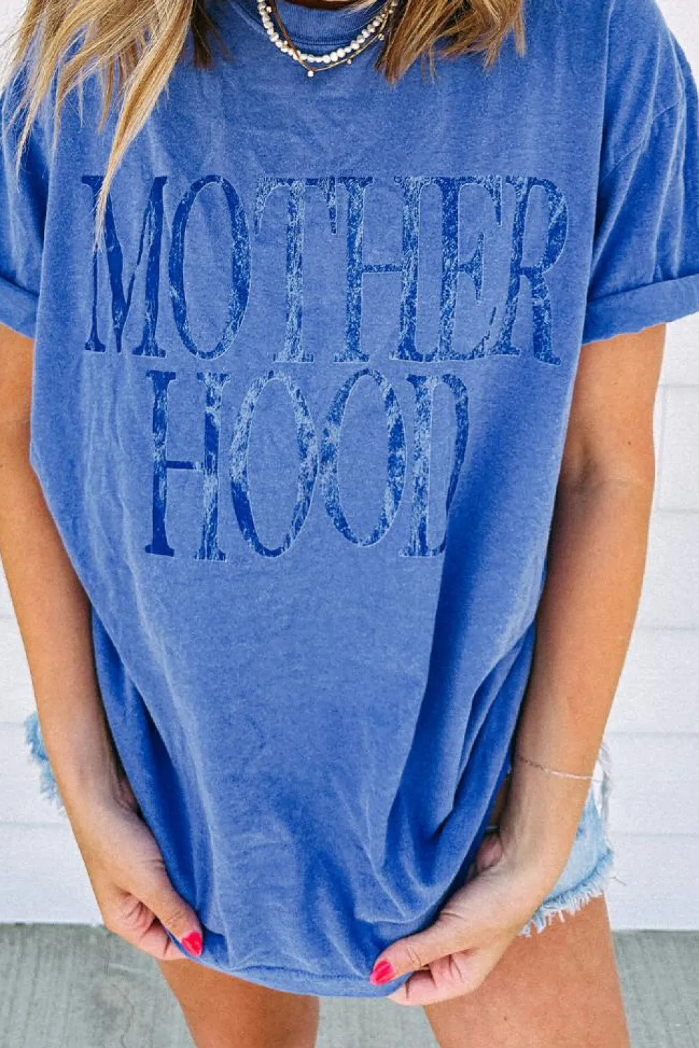 Online Dear-Lover Vintage MOTHERHOOD Letter Graphic T Shirt Sky Blue