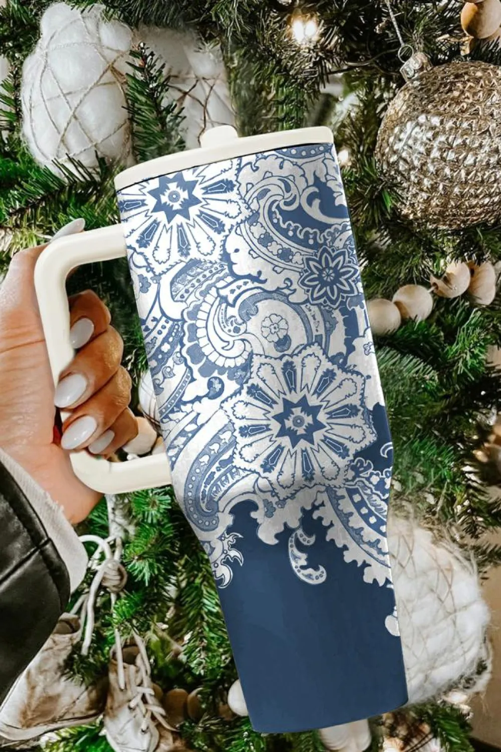 Best Dear-Lover Vintage Pattern Print Stainless Steel Portable Cup 40oz Sky Blue