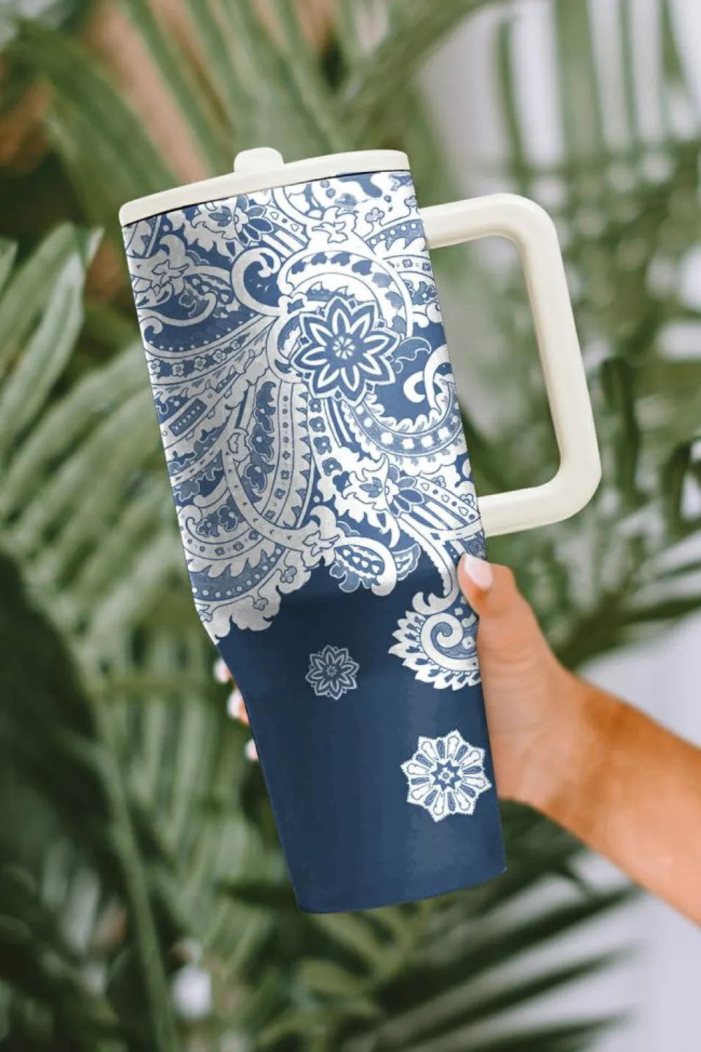Best Dear-Lover Vintage Pattern Print Stainless Steel Portable Cup 40oz Sky Blue