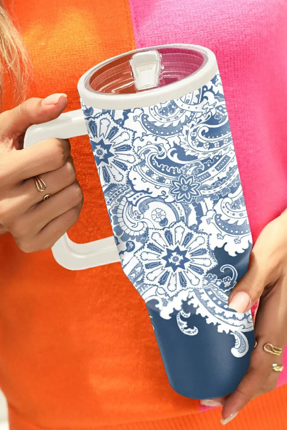 Best Dear-Lover Vintage Pattern Print Stainless Steel Portable Cup 40oz Sky Blue