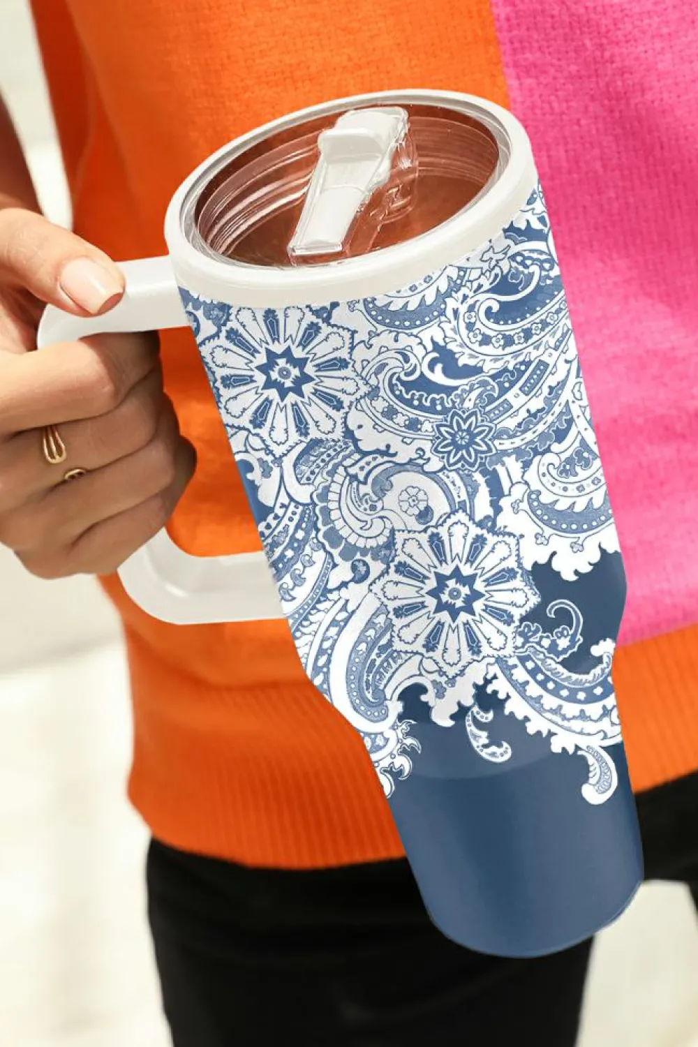 Best Dear-Lover Vintage Pattern Print Stainless Steel Portable Cup 40oz Sky Blue
