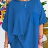 Online Dear-Lover Waffle Knit Oversize Tee and Shorts Set Sky Blue