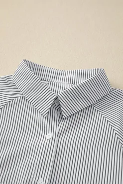 Best Dear-Lover Smocked Cuffed Striped Boyfriend Shirt with Pocket Black