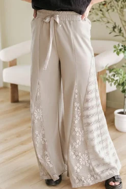 New Dear-Lover Boho Lace Patchwork Wide Leg High Waist Pants Smoke Gray