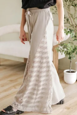 New Dear-Lover Boho Lace Patchwork Wide Leg High Waist Pants Smoke Gray
