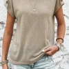 Fashion Dear-Lover Button Detail Batwing Sleeve Casual Tee Smoke Gray