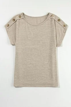 Fashion Dear-Lover Button Detail Batwing Sleeve Casual Tee Smoke Gray