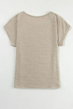 Fashion Dear-Lover Button Detail Batwing Sleeve Casual Tee Smoke Gray
