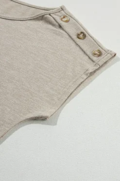 Fashion Dear-Lover Button Detail Batwing Sleeve Casual Tee Smoke Gray