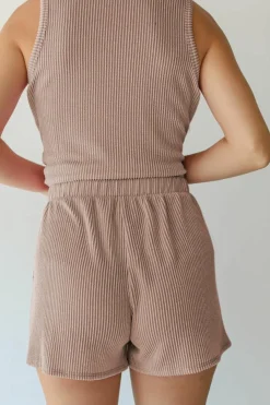 Hot Dear-Lover Corded Sleeveless Top and Pocketed Shorts Set Smoke Gray