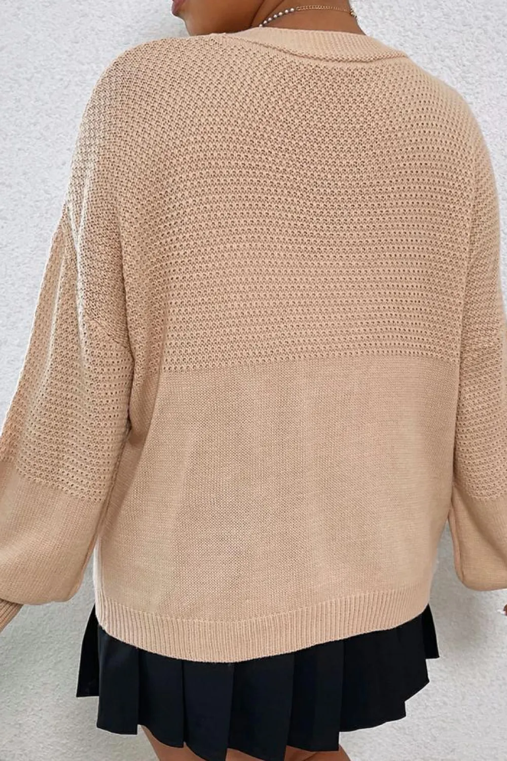 Hot Dear-Lover Floral Applique Drop Shoulder Bubble Sleeve Cardigan Smoke Gray