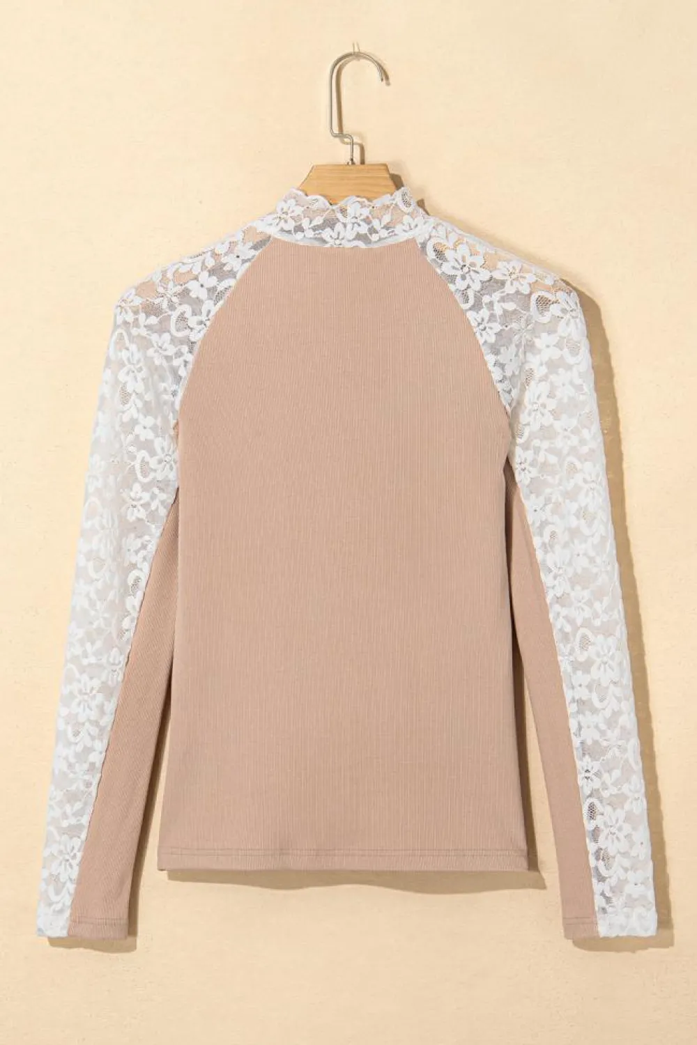 Online Dear-Lover Floral Lace Patchwork Long Sleeve High Neck Slim Top Smoke Gray