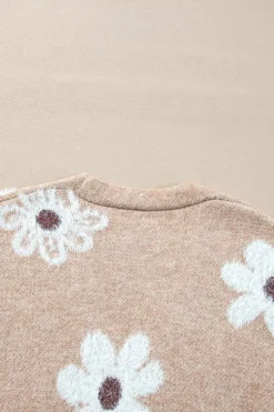 Fashion Dear-Lover Floral Print V Neck Knitted Button up Cardigan Smoke Gray