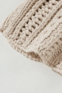 Best Dear-Lover Hollow-out Cable Knit Cropped Sweater Smoke Gray