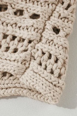 Best Dear-Lover Hollow-out Cable Knit Cropped Sweater Smoke Gray