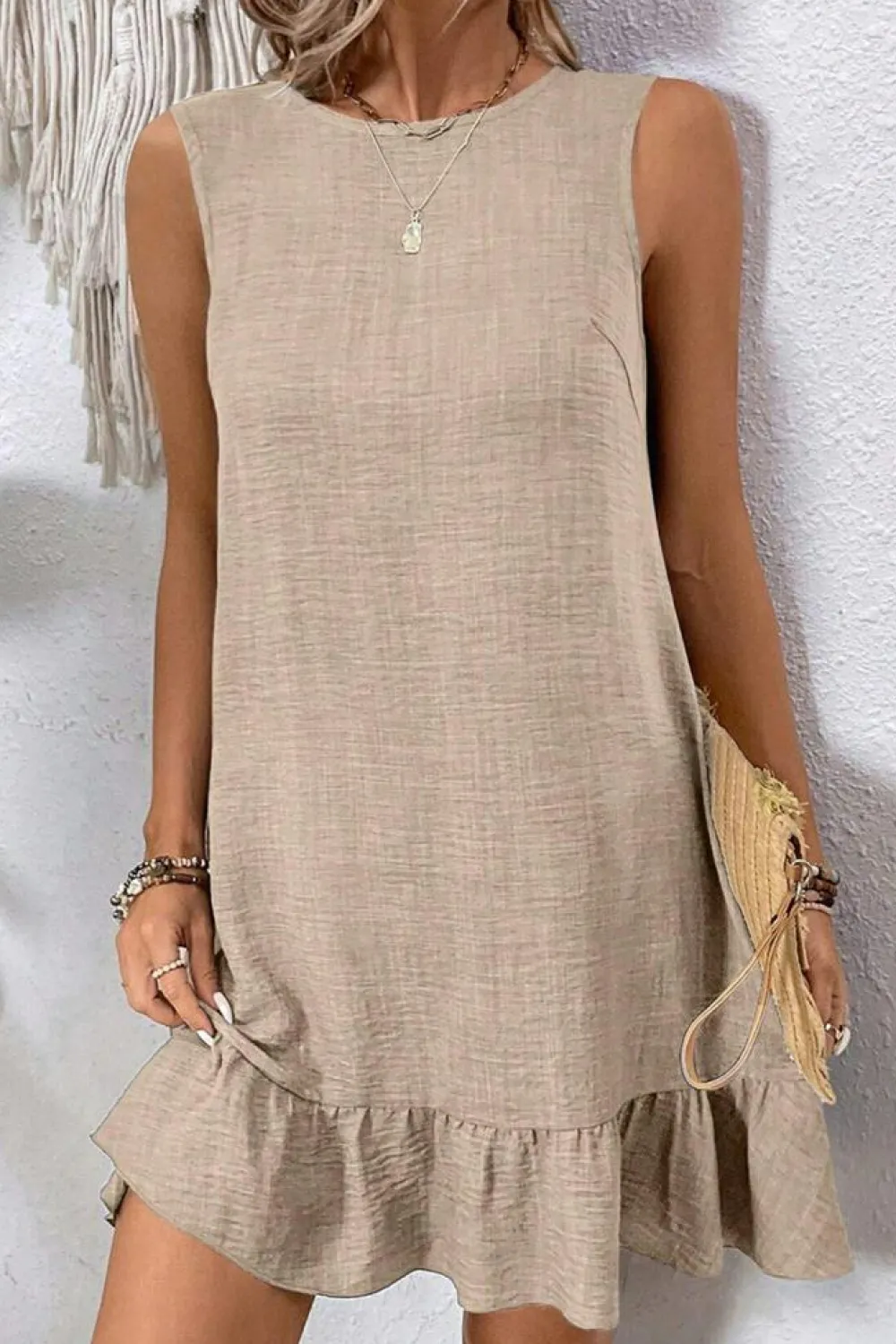 Online Dear-Lover Knot Scoop Back Ruffle Hem Sleeveless Mini Dress Smoke Gray