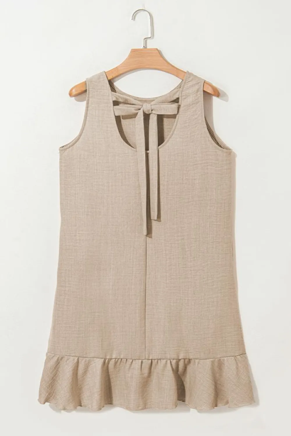 Online Dear-Lover Knot Scoop Back Ruffle Hem Sleeveless Mini Dress Smoke Gray