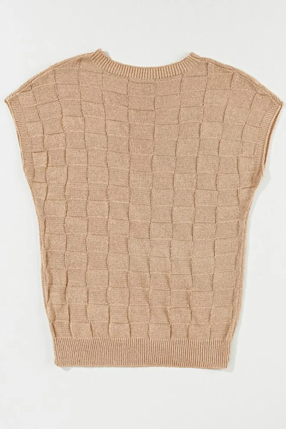 Fashion Dear-Lover Lattice Textured Knit Short Sleeve Sweater Smoke Gray