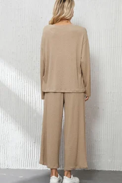 Clearance Dear-Lover Loose Textured Pullover and Pants Outfit Smoke Gray