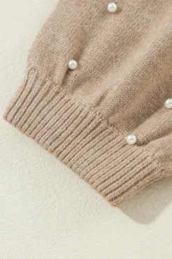 New Dear-Lover Pearled Drop Shoulder Round Neck Sweater Smoke Gray
