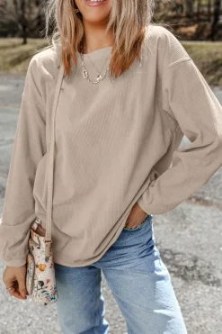 Sale Dear-Lover Ribbed Corduroy Oversized Sweatshirt Smoke Gray