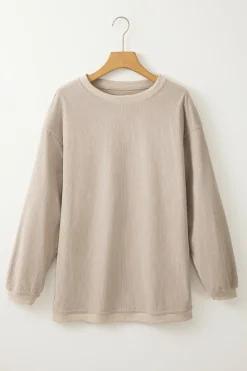 Sale Dear-Lover Ribbed Corduroy Oversized Sweatshirt Smoke Gray