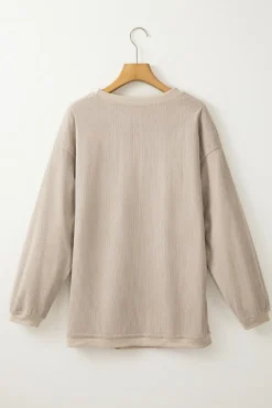 Sale Dear-Lover Ribbed Corduroy Oversized Sweatshirt Smoke Gray