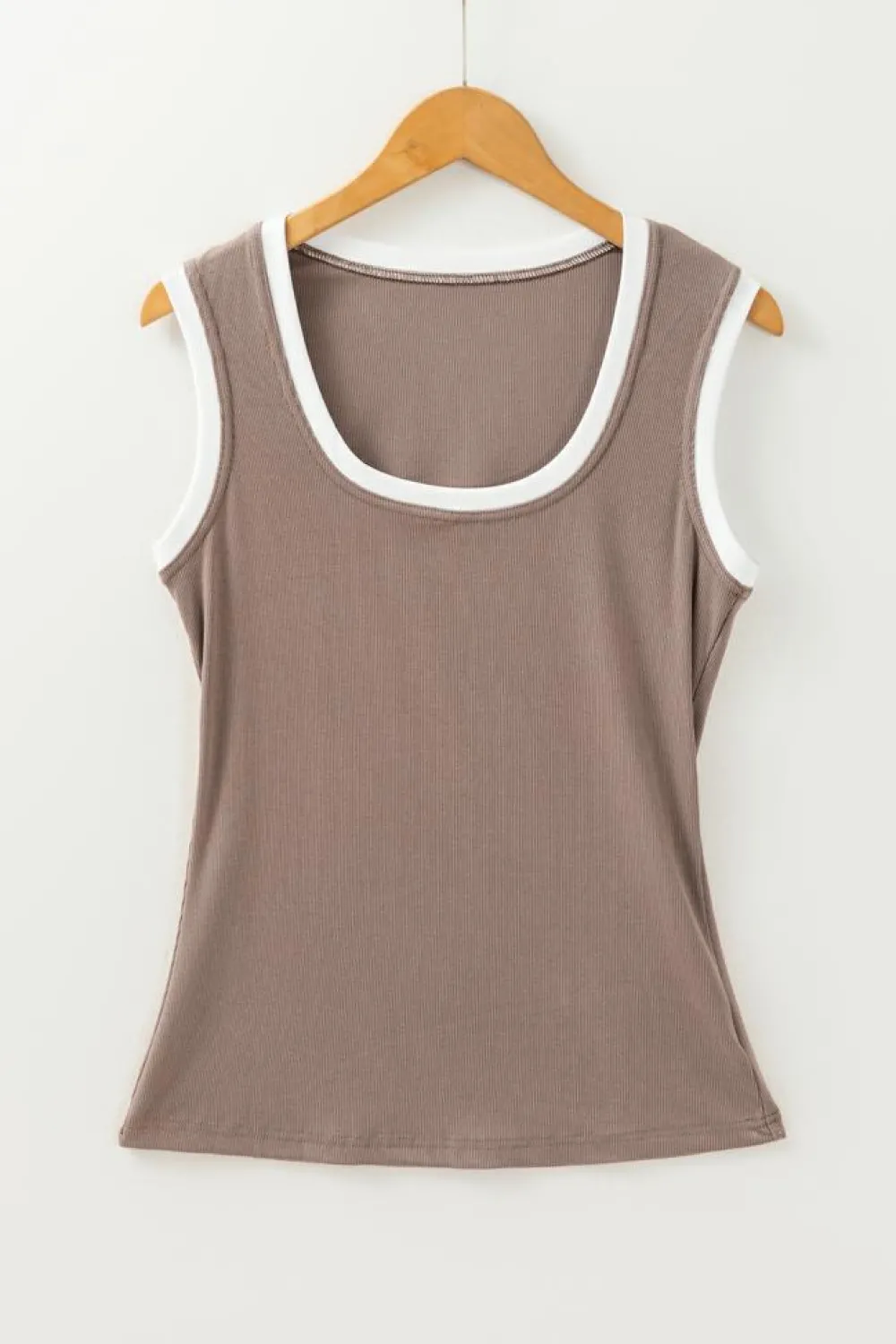 Discount Dear-Lover Ribbed Knit Colorblock Edge U Neck Slim Fit Tank Top Smoke Gray
