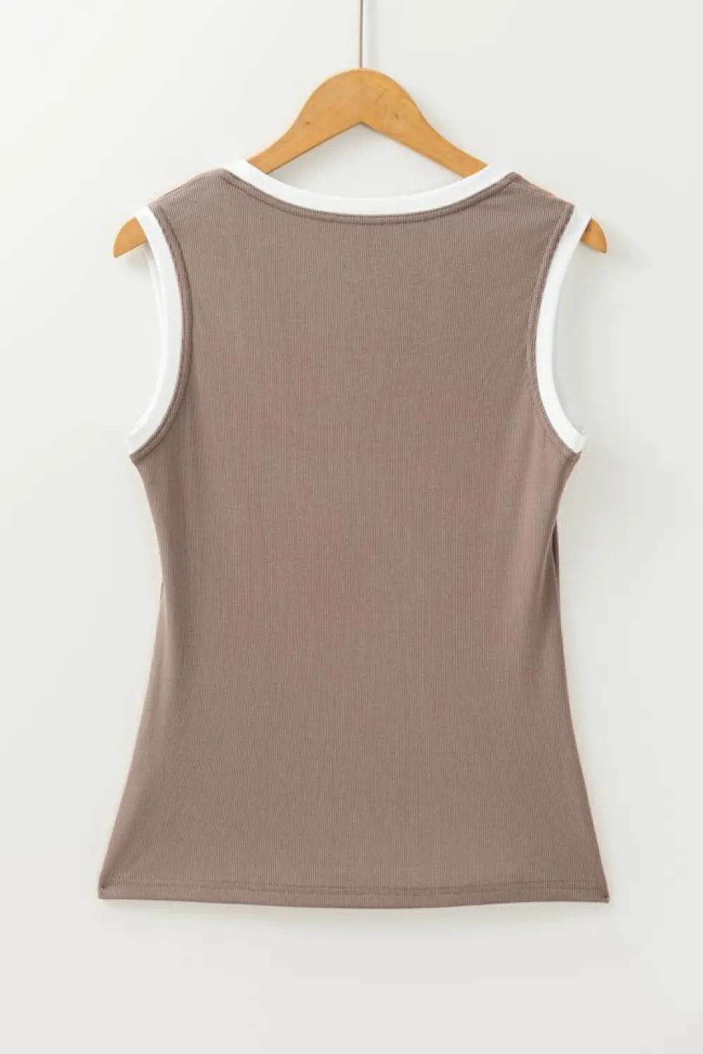 Discount Dear-Lover Ribbed Knit Colorblock Edge U Neck Slim Fit Tank Top Smoke Gray