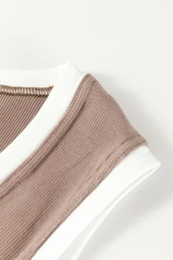 Discount Dear-Lover Ribbed Knit Colorblock Edge U Neck Slim Fit Tank Top Smoke Gray