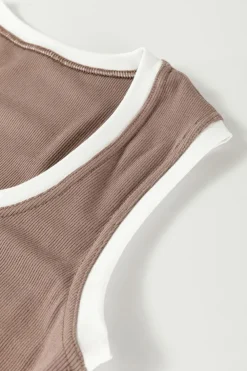 Discount Dear-Lover Ribbed Knit Colorblock Edge U Neck Slim Fit Tank Top Smoke Gray