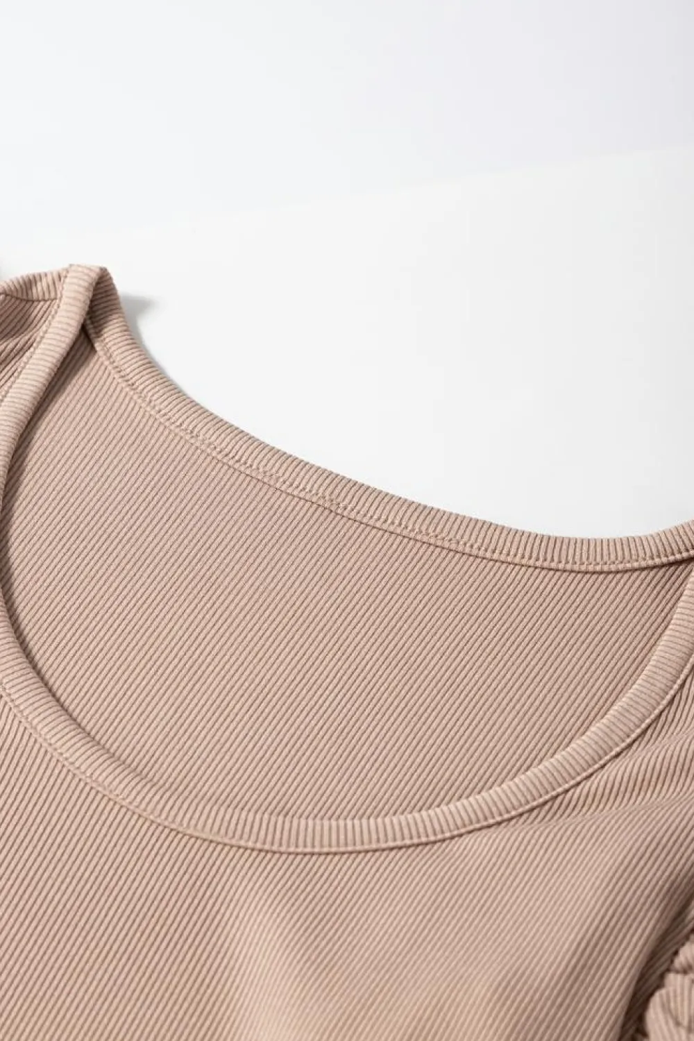 New Dear-Lover Ribbed Knit Ruffled Shoulder Slim Fit Tank Top Smoke Gray