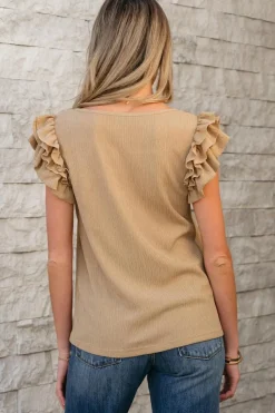 Outlet Dear-Lover Ruffled Tiered Sleeve Square Neck Textured Top Smoke Gray