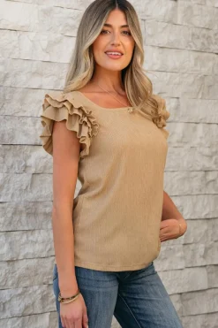 Outlet Dear-Lover Ruffled Tiered Sleeve Square Neck Textured Top Smoke Gray