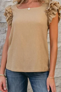 Outlet Dear-Lover Ruffled Tiered Sleeve Square Neck Textured Top Smoke Gray