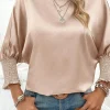 Hot Dear-Lover Shirred Dolman Sleeve Satin Blouse Smoke Gray