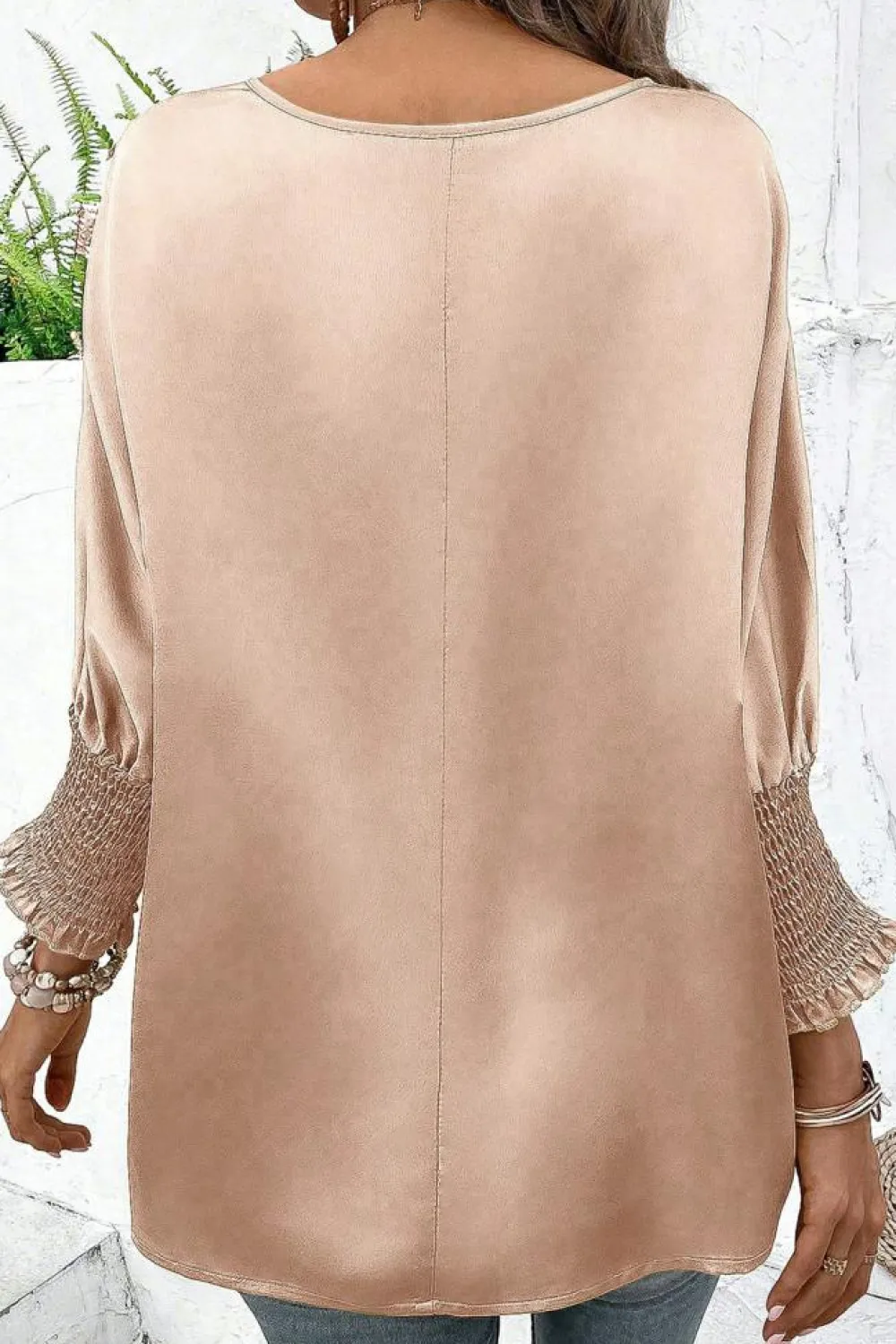 Hot Dear-Lover Shirred Dolman Sleeve Satin Blouse Smoke Gray