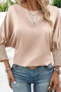Hot Dear-Lover Shirred Dolman Sleeve Satin Blouse Smoke Gray