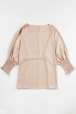 Hot Dear-Lover Shirred Dolman Sleeve Satin Blouse Smoke Gray