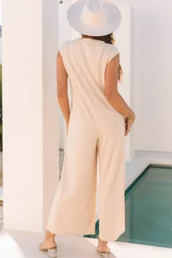 Discount Dear-Lover Textured Buttoned Wide Leg Sleeveless Jumpsuit Smoke Gray