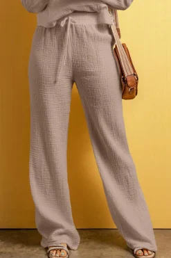 Discount Dear-Lover Textured Loose Fit Drawstring High Waist Pants Smoke Gray