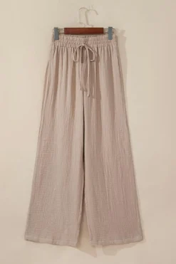 Discount Dear-Lover Textured Loose Fit Drawstring High Waist Pants Smoke Gray