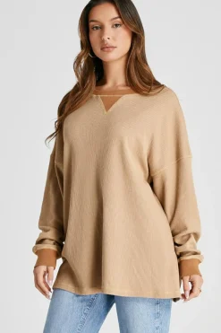 Discount Dear-Lover Thermal Pullover Loose Sweatshirt Smoke Gray