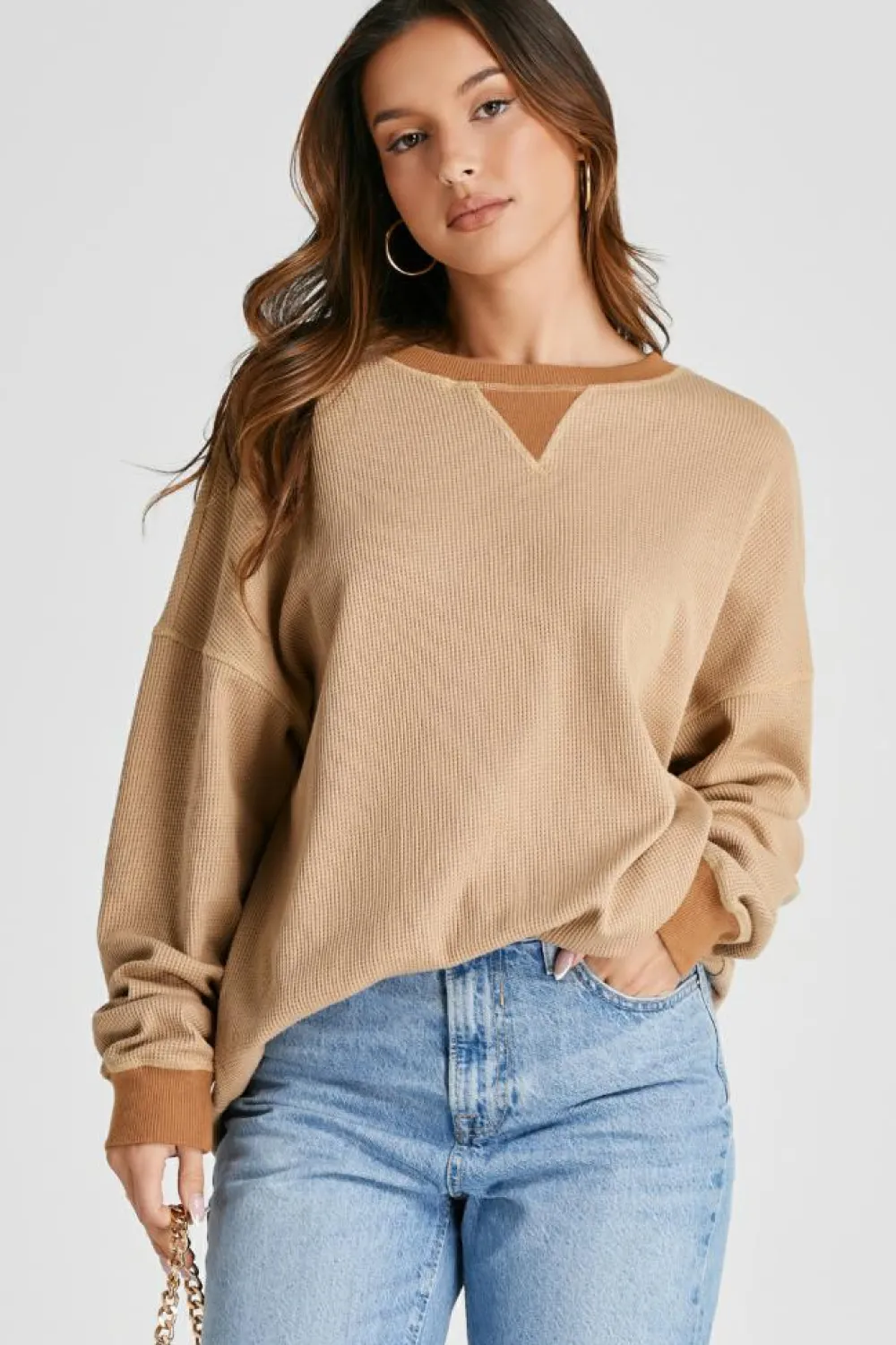 Discount Dear-Lover Thermal Pullover Loose Sweatshirt Smoke Gray