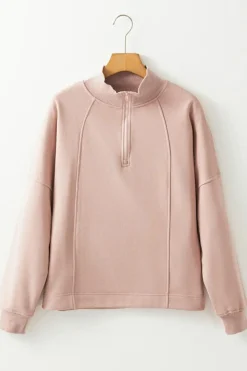 New Dear-Lover Zipped Neck Pullover Drop Shoulder Sweatshirt Smoke Gray