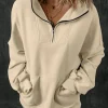 New Dear-Lover Zip-up Stand Neck Kangaroo Pocket Sweatshirt Smoke Gray