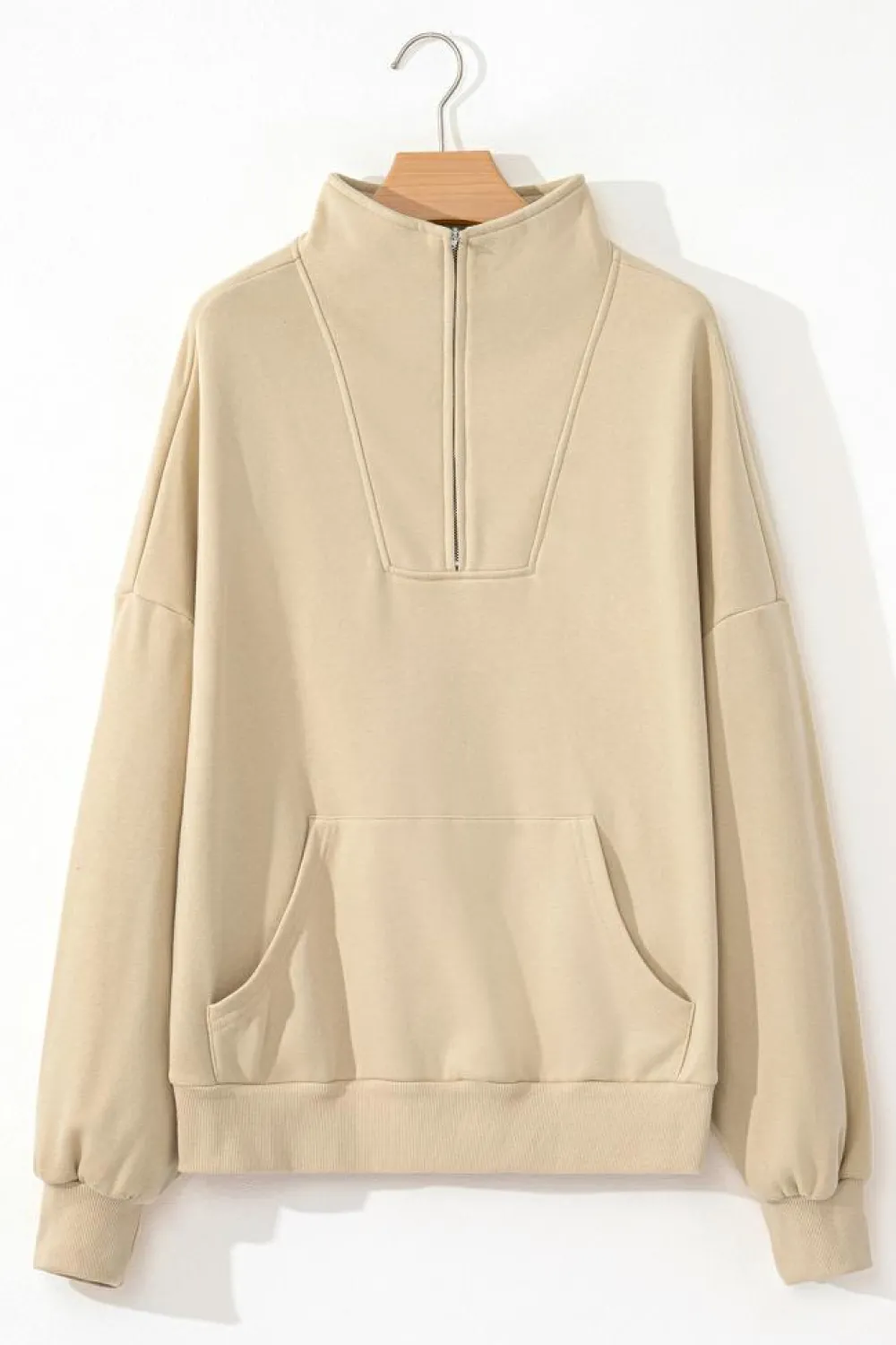 New Dear-Lover Zip-up Stand Neck Kangaroo Pocket Sweatshirt Smoke Gray